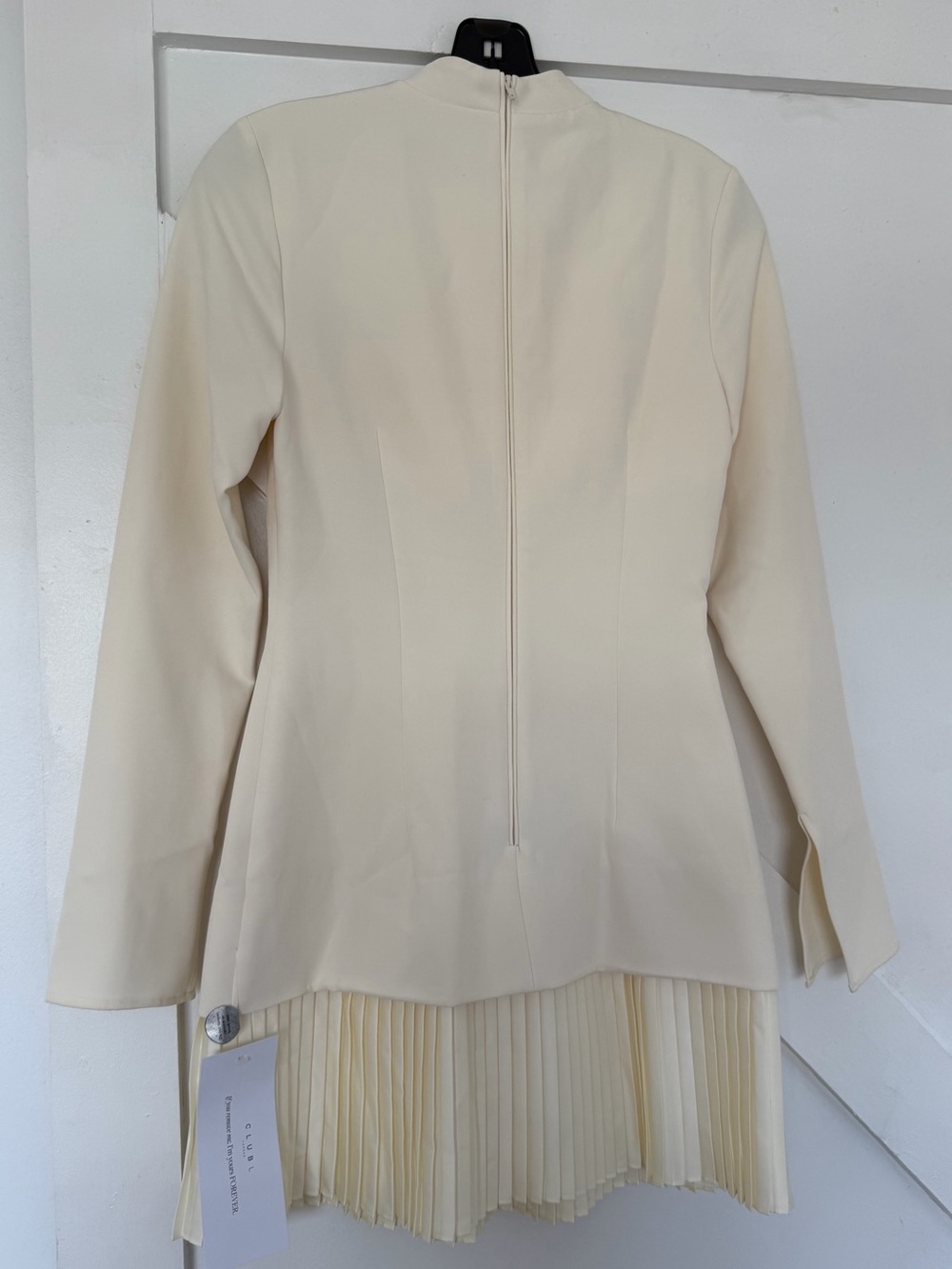Cream Long-Sleeve Pleated-Hem Dress
